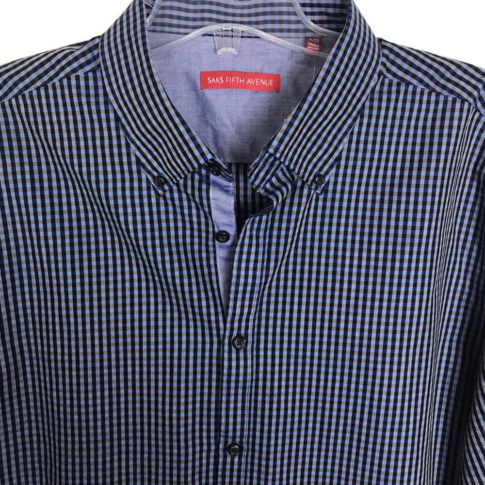 Saks Fifth Avenue men's long blue plaid shirt 2XL - Picture 2 of 7